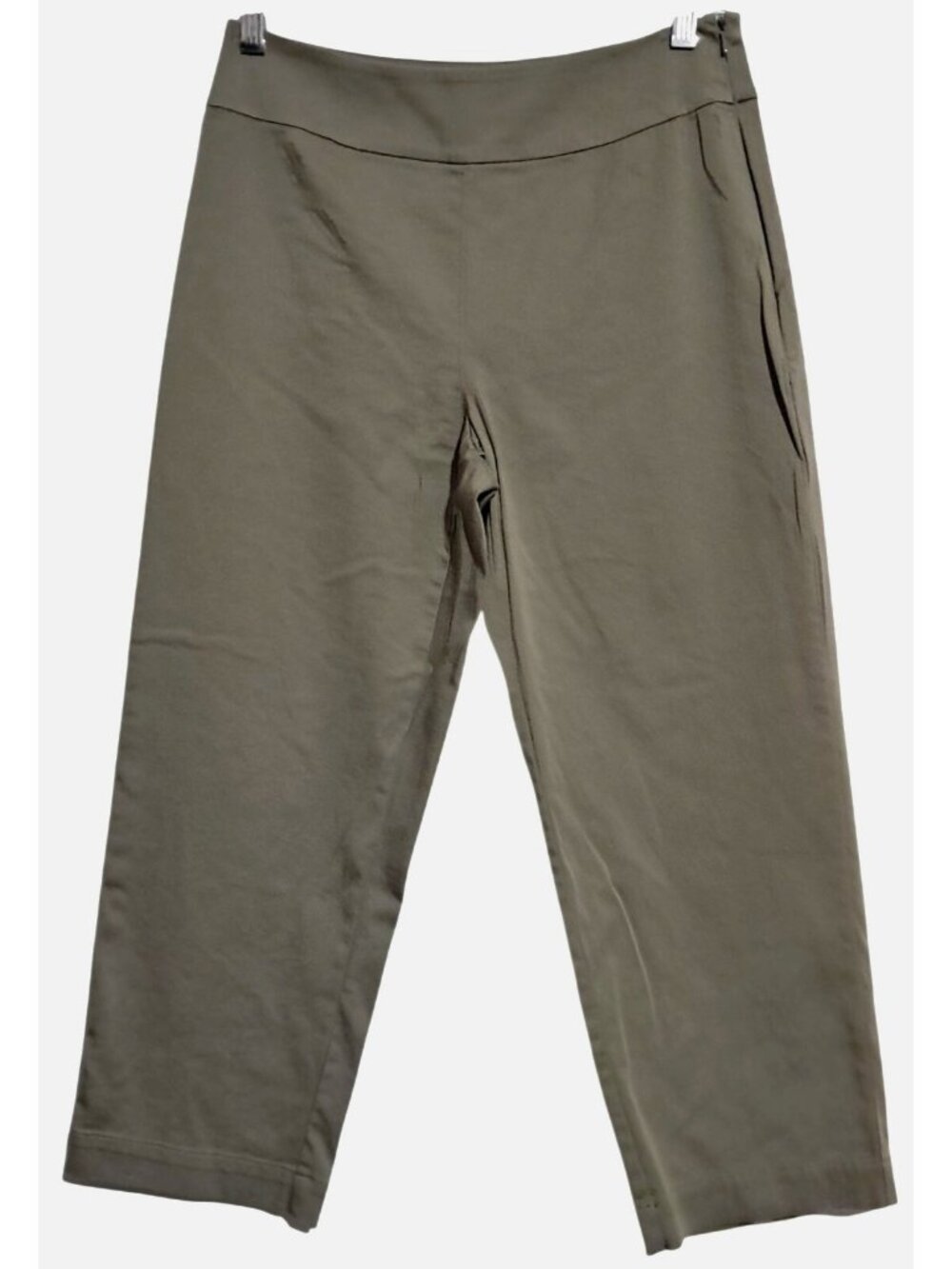 Chicos Cropped Pants Womens Size 0 Olive Green‎ Cotton Blend Stretchy Side Zip